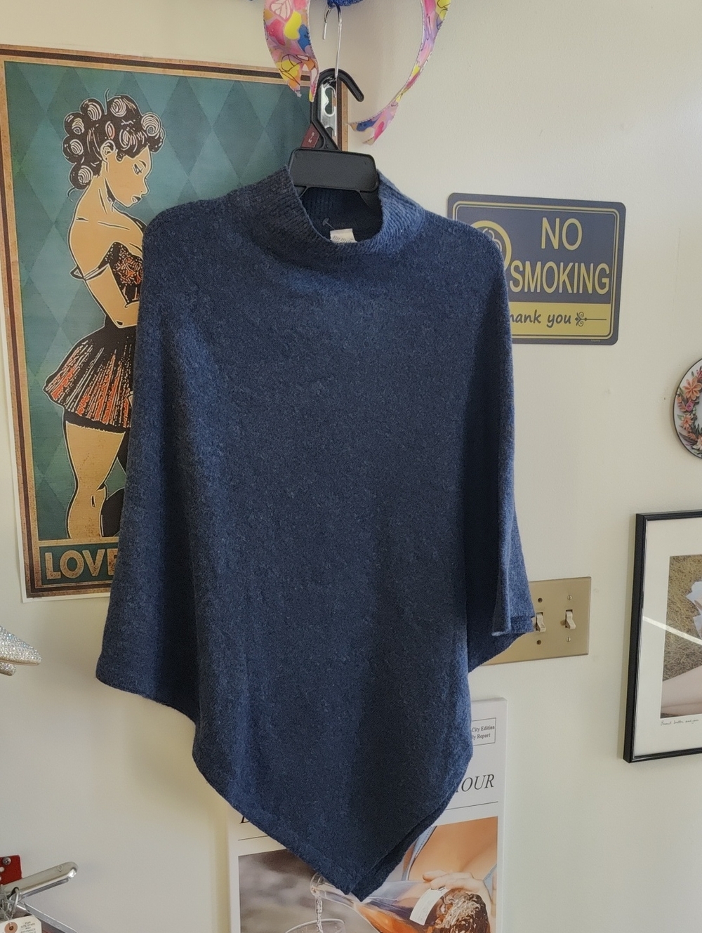 Women's Navy Mock Neck Sweater Poncho